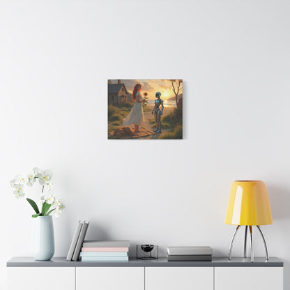 red head with sunflower modern future canvas picture