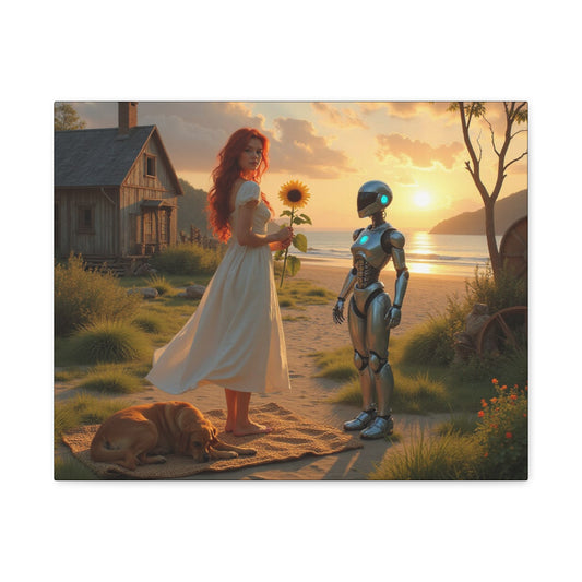 red head with sunflower modern future canvas picture