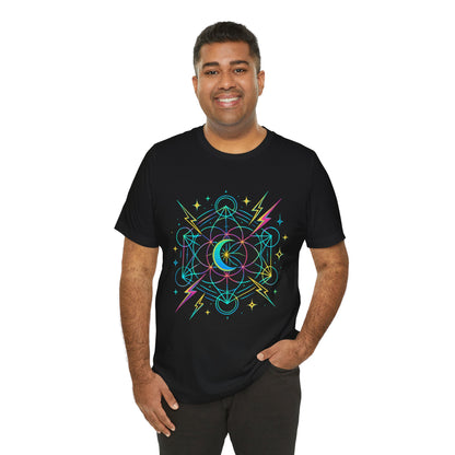 Cosmic Vibes Unisex Tee - Neon Lightning Design, Perfect for Festivals, Casual Wear, Gift for Dreamers, Unique Graphic Tee, Astrology Shirt
