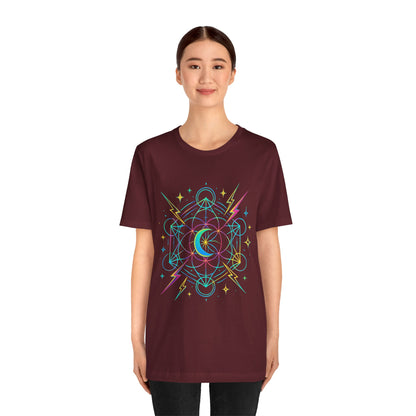 Cosmic Vibes Unisex Tee - Neon Lightning Design, Perfect for Festivals, Casual Wear, Gift for Dreamers, Unique Graphic Tee, Astrology Shirt