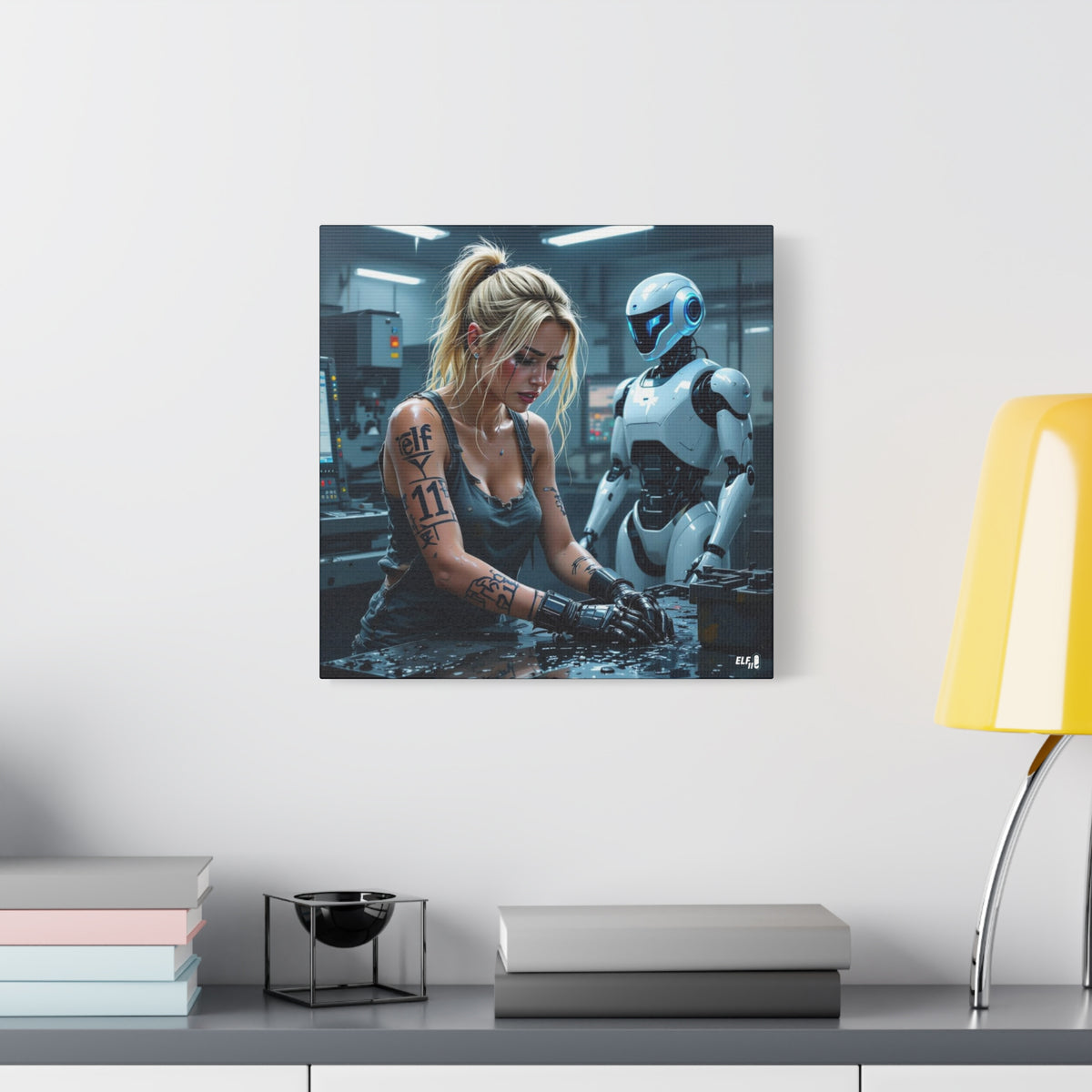 Robot and Woman machine shop modern future canvas picture