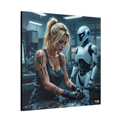 Robot and Woman machine shop modern future canvas picture