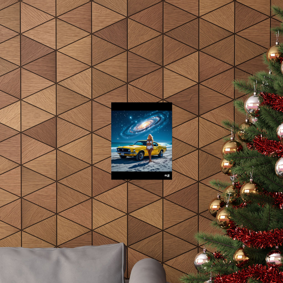Retro Cosmic Car Poster - Vintage Mustang Art Print