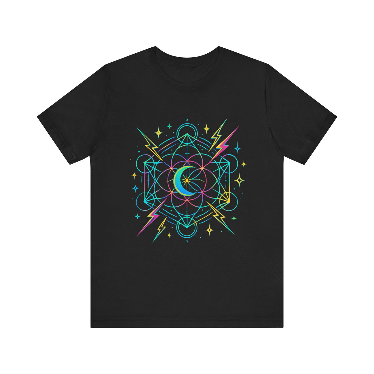 Cosmic Vibes Unisex Tee - Neon Lightning Design, Perfect for Festivals, Casual Wear, Gift for Dreamers, Unique Graphic Tee, Astrology Shirt