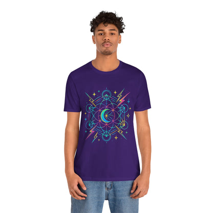 Cosmic Vibes Unisex Tee - Neon Lightning Design, Perfect for Festivals, Casual Wear, Gift for Dreamers, Unique Graphic Tee, Astrology Shirt