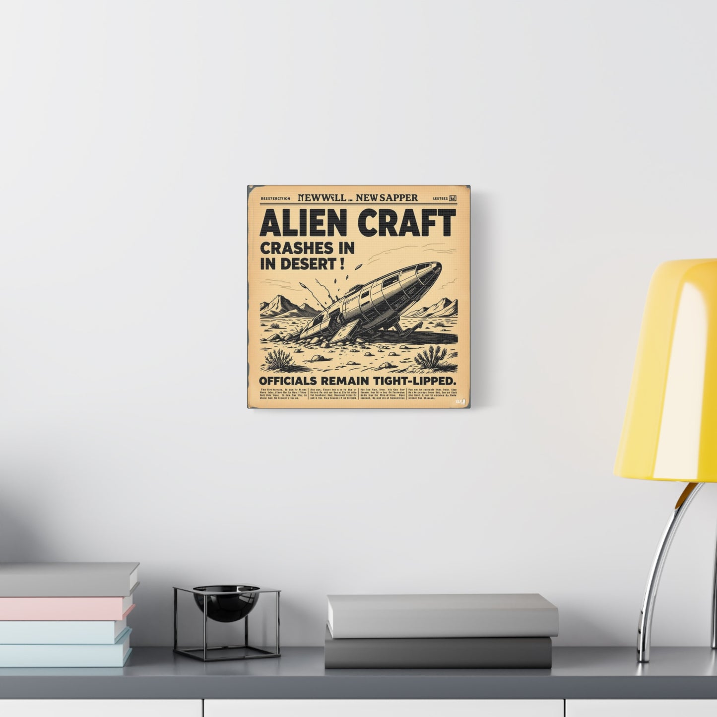 Alien Craft Crash Vintage Newspaper Canvas Print