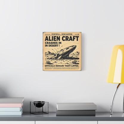 Alien Craft Crash Vintage Newspaper Canvas Print