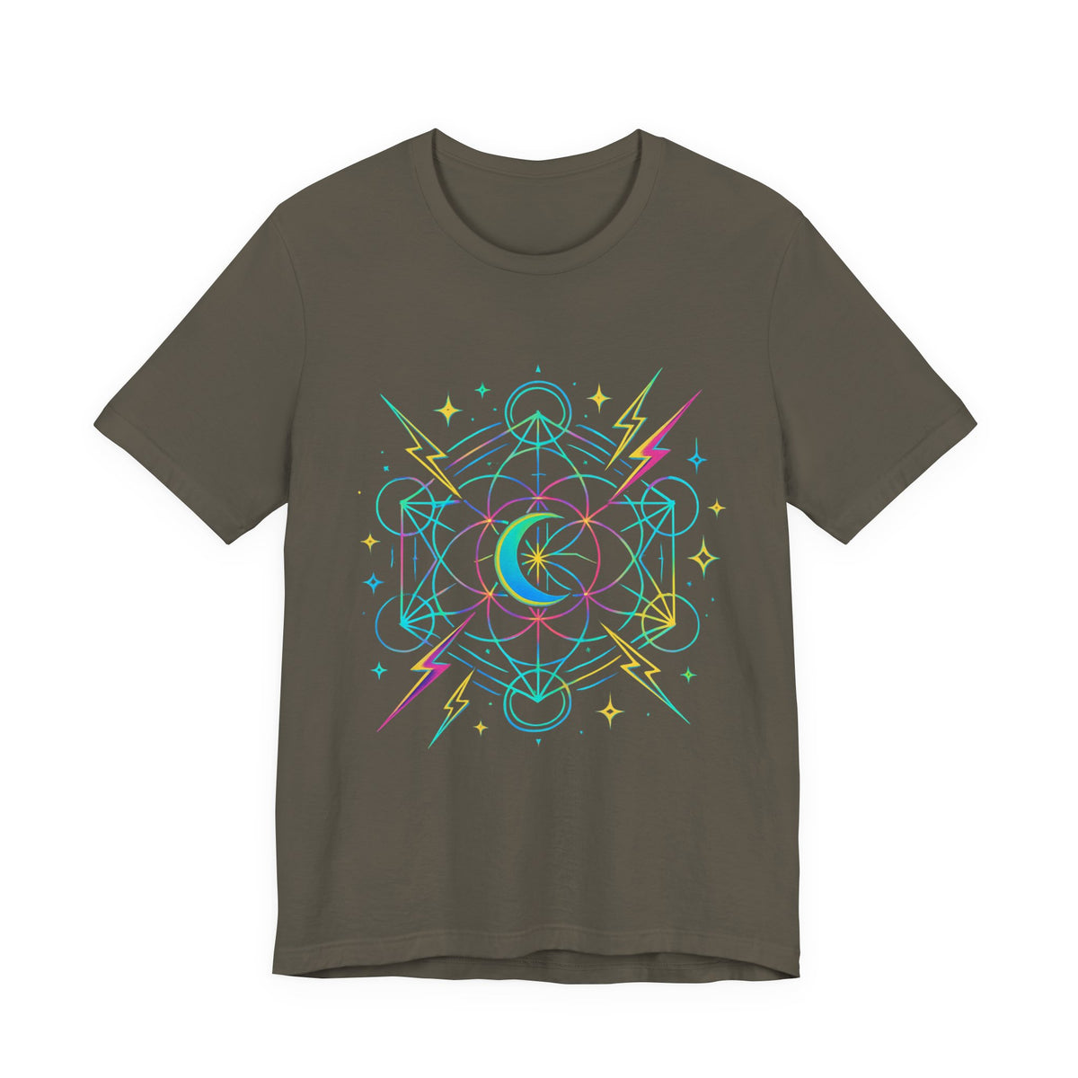 Cosmic Vibes Unisex Tee - Neon Lightning Design, Perfect for Festivals, Casual Wear, Gift for Dreamers, Unique Graphic Tee, Astrology Shirt