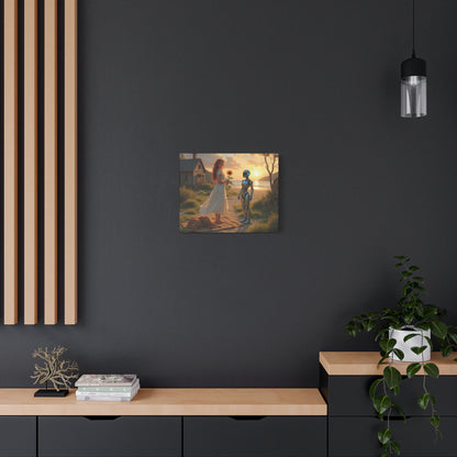 red head with sunflower modern future canvas picture