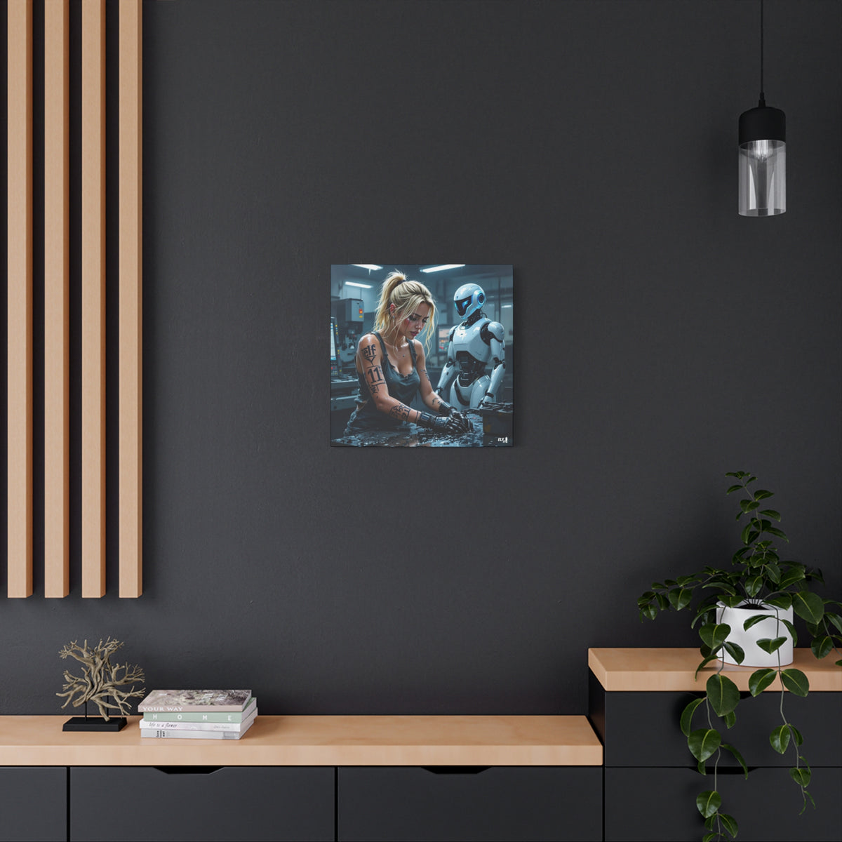 Robot and Woman machine shop modern future canvas picture