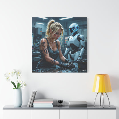 Robot and Woman machine shop modern future canvas picture