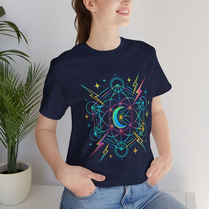 Cosmic Vibes Unisex Tee - Neon Lightning Design, Perfect for Festivals, Casual Wear, Gift for Dreamers, Unique Graphic Tee, Astrology Shirt