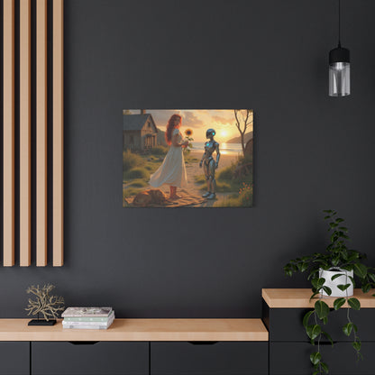 red head with sunflower modern future canvas picture