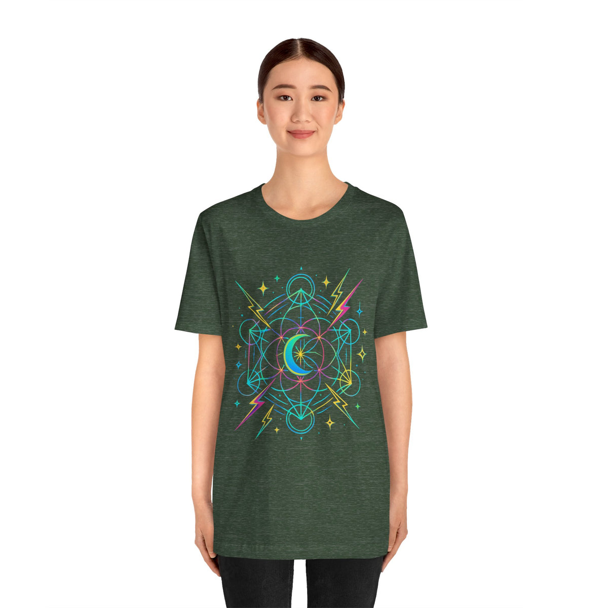 Cosmic Vibes Unisex Tee - Neon Lightning Design, Perfect for Festivals, Casual Wear, Gift for Dreamers, Unique Graphic Tee, Astrology Shirt