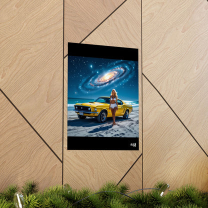 Retro Cosmic Car Poster - Vintage Mustang Art Print