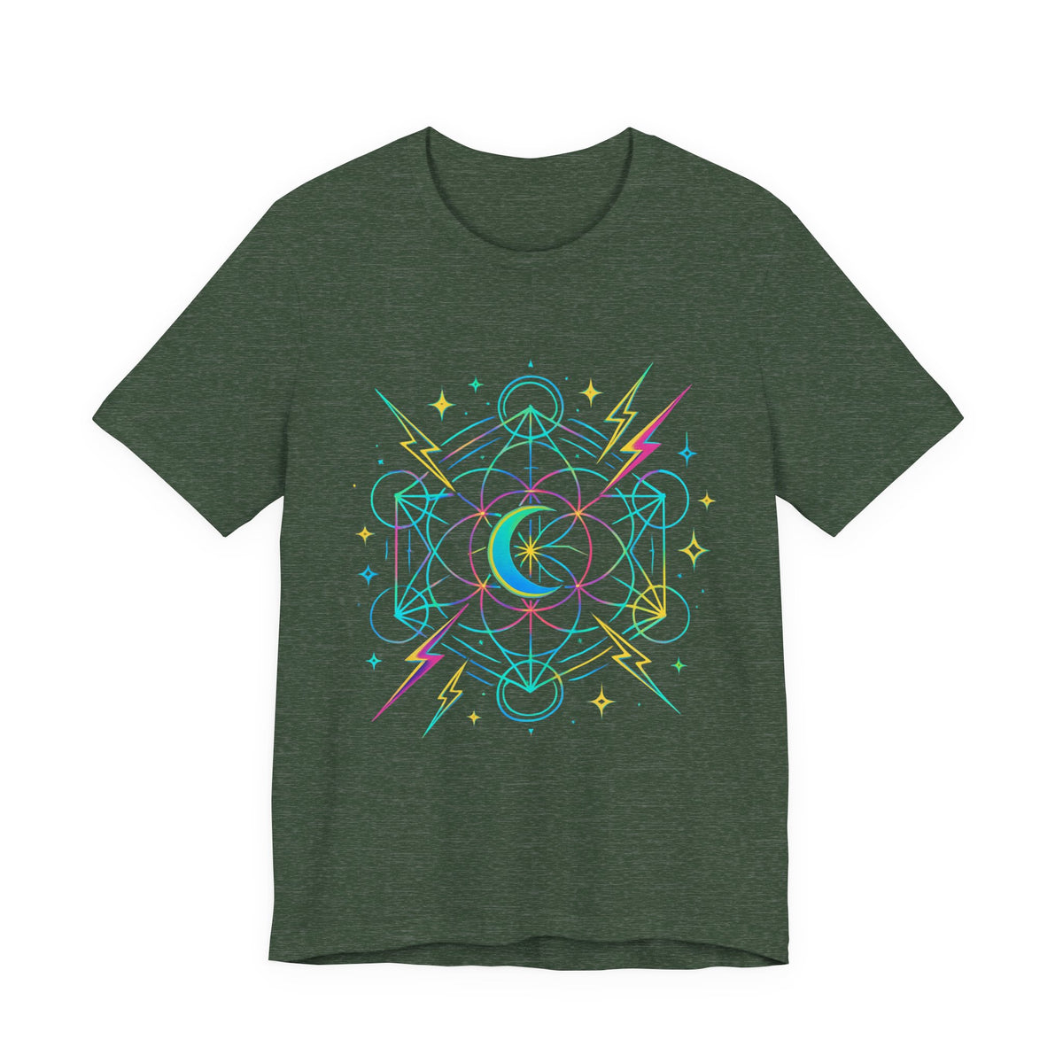 Cosmic Vibes Unisex Tee - Neon Lightning Design, Perfect for Festivals, Casual Wear, Gift for Dreamers, Unique Graphic Tee, Astrology Shirt