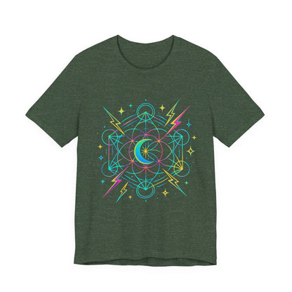 Cosmic Vibes Unisex Tee - Neon Lightning Design, Perfect for Festivals, Casual Wear, Gift for Dreamers, Unique Graphic Tee, Astrology Shirt