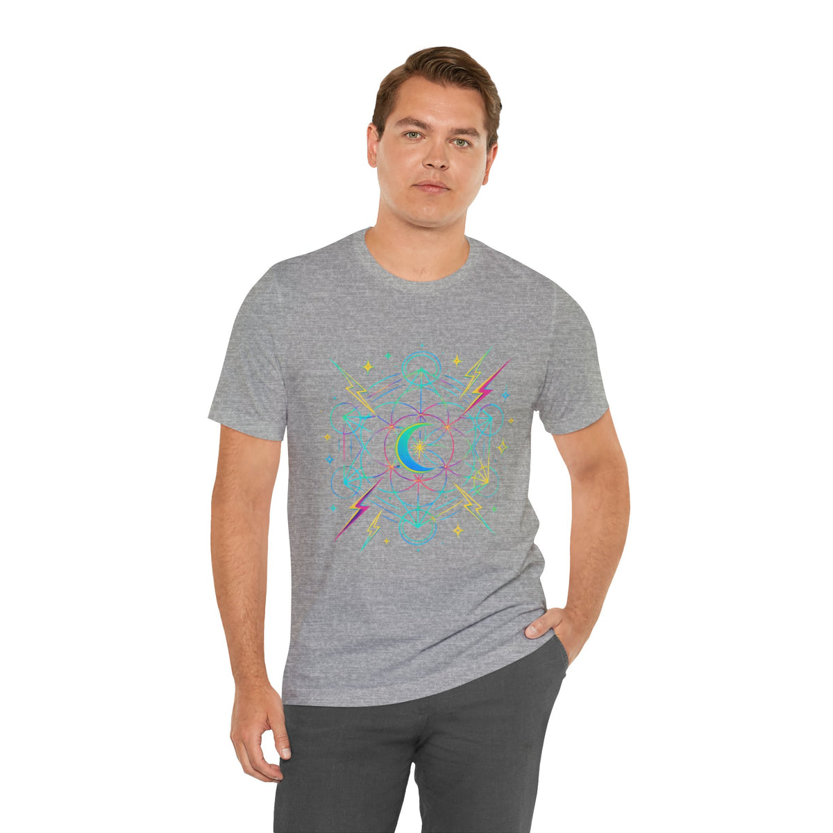 Cosmic Vibes Unisex Tee - Neon Lightning Design, Perfect for Festivals, Casual Wear, Gift for Dreamers, Unique Graphic Tee, Astrology Shirt