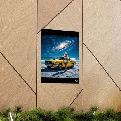 Retro Cosmic Car Poster - Vintage Mustang Art Print