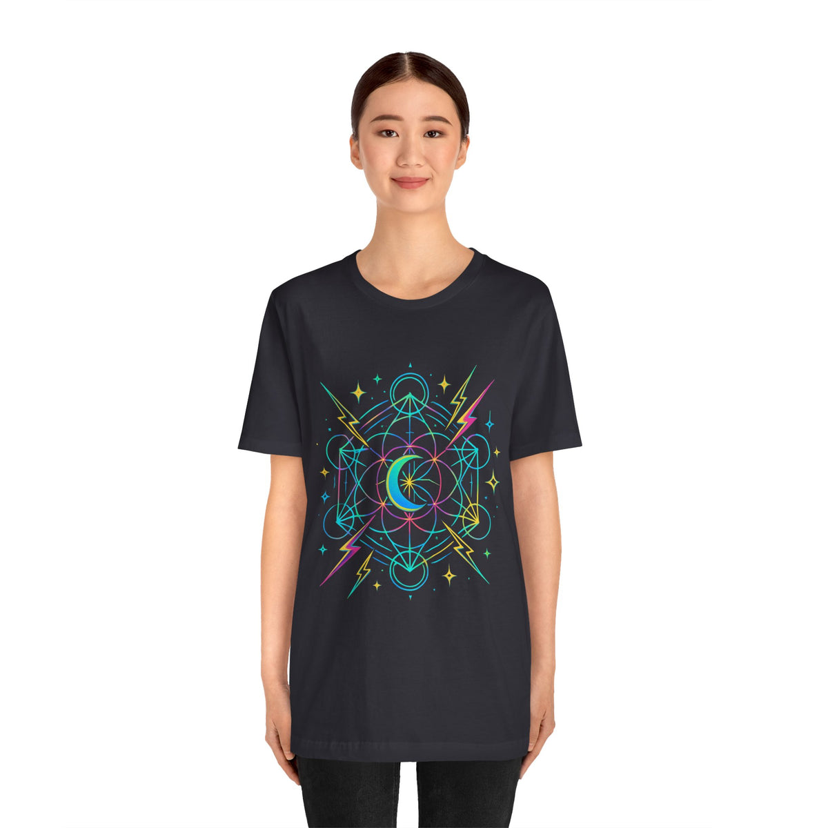 Cosmic Vibes Unisex Tee - Neon Lightning Design, Perfect for Festivals, Casual Wear, Gift for Dreamers, Unique Graphic Tee, Astrology Shirt