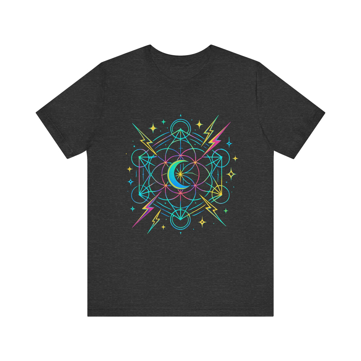 Cosmic Vibes Unisex Tee - Neon Lightning Design, Perfect for Festivals, Casual Wear, Gift for Dreamers, Unique Graphic Tee, Astrology Shirt