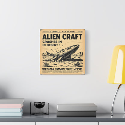 Alien Craft Crash Vintage Newspaper Canvas Print