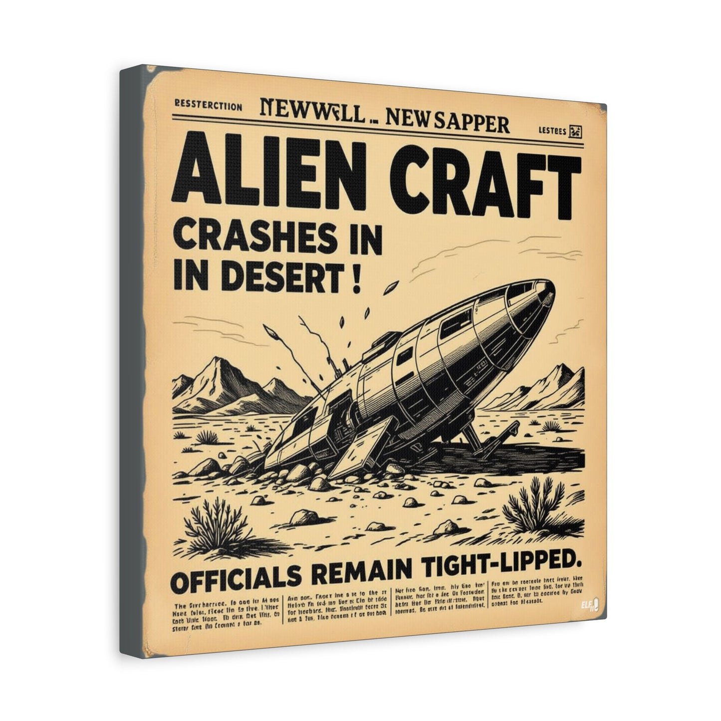Alien Craft Crash Vintage Newspaper Canvas Print